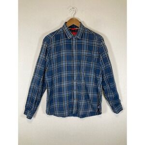 Classic Plaid John Players Mens 42 Navy Blue Trim Fit Cotton Button Down Shirt